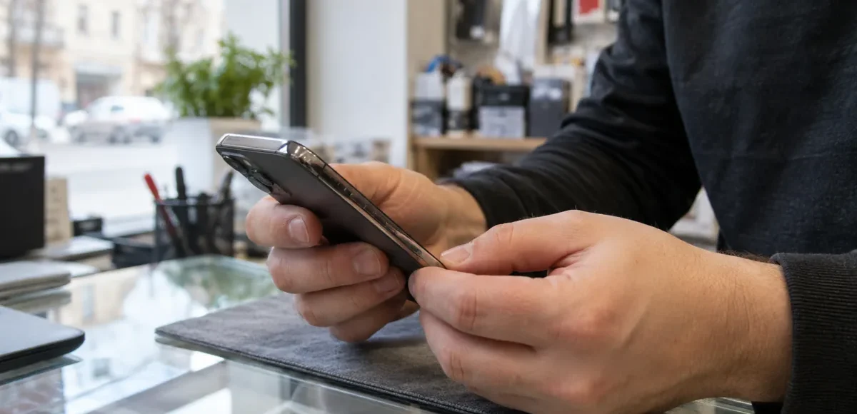 Oględziny używanego smartfona przy ladzie