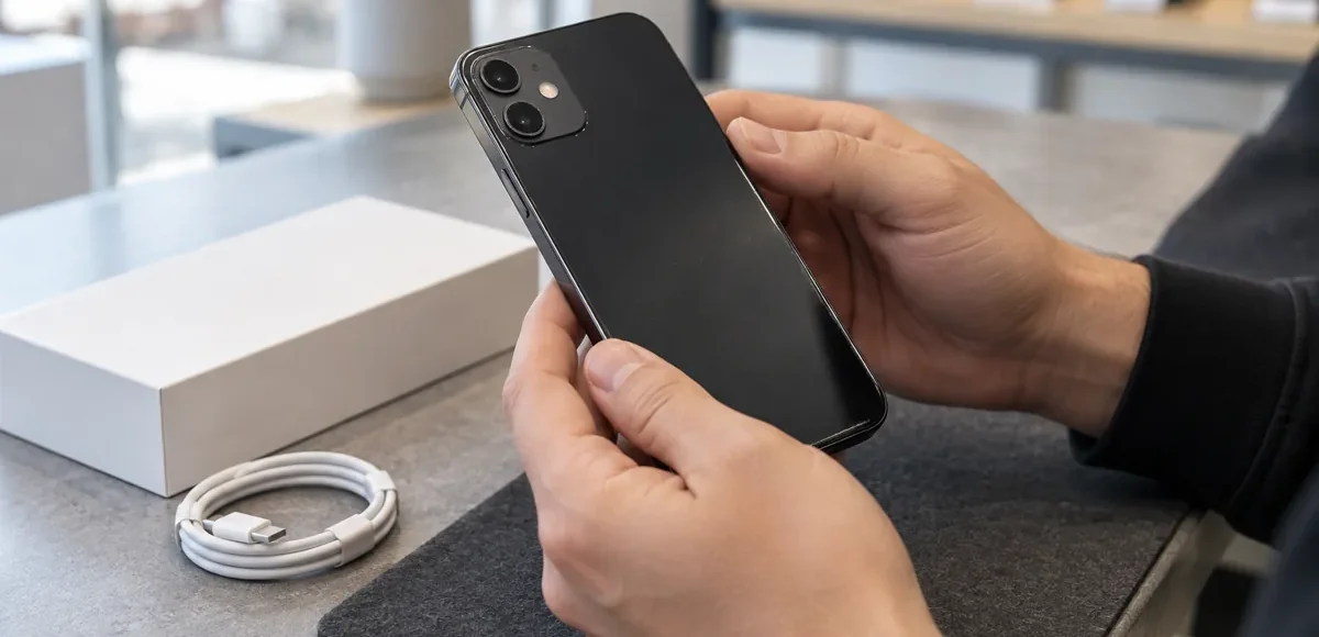Smartfon z pudełkiem i przewodem